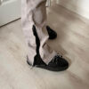Pantalon marron clair avec flare a zip noir